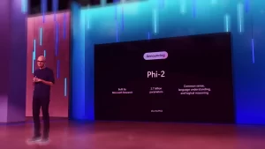 Satya Nadella announcing Phi-2 at Microsoft Ignite 2023.